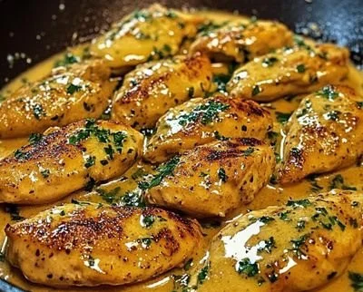 Delicious Texas Roadhouse-style garlic butter chicken skillet served with fresh herbs