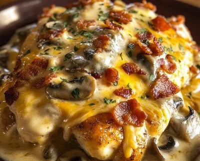 Delicious Texas Roadhouse-Style Smothered Chicken served with savory sauce