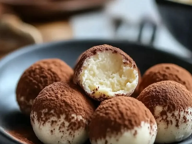 Delicious homemade tiramisu balls served on a platter for a party treat.