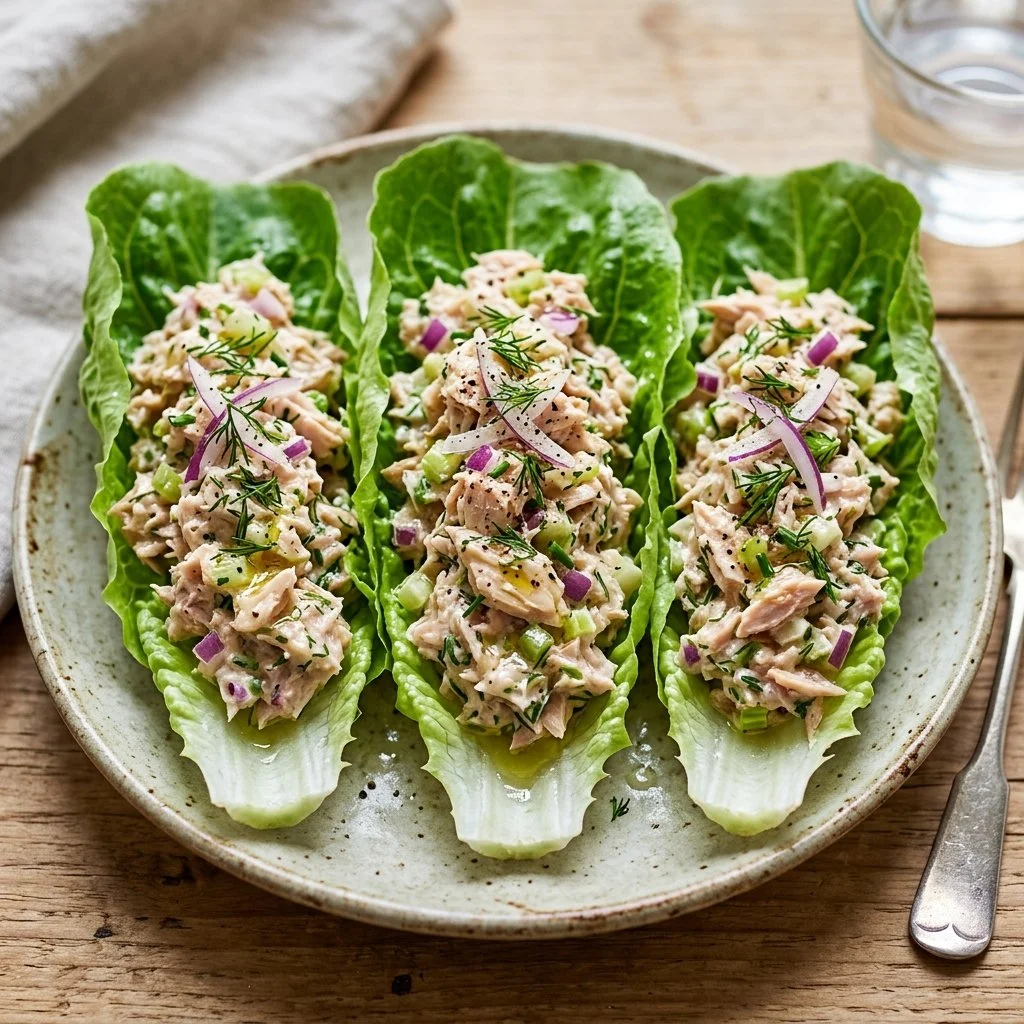 Tuna salad served in crisp lettuce boats, a healthy meal option