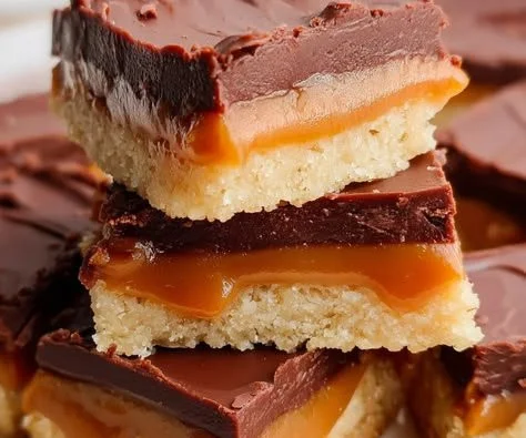 Delicious Twix cookie bars on a plate, ideal for parties and gatherings