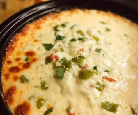 Creamy Velveeta queso blanco dip served in a crock pot.