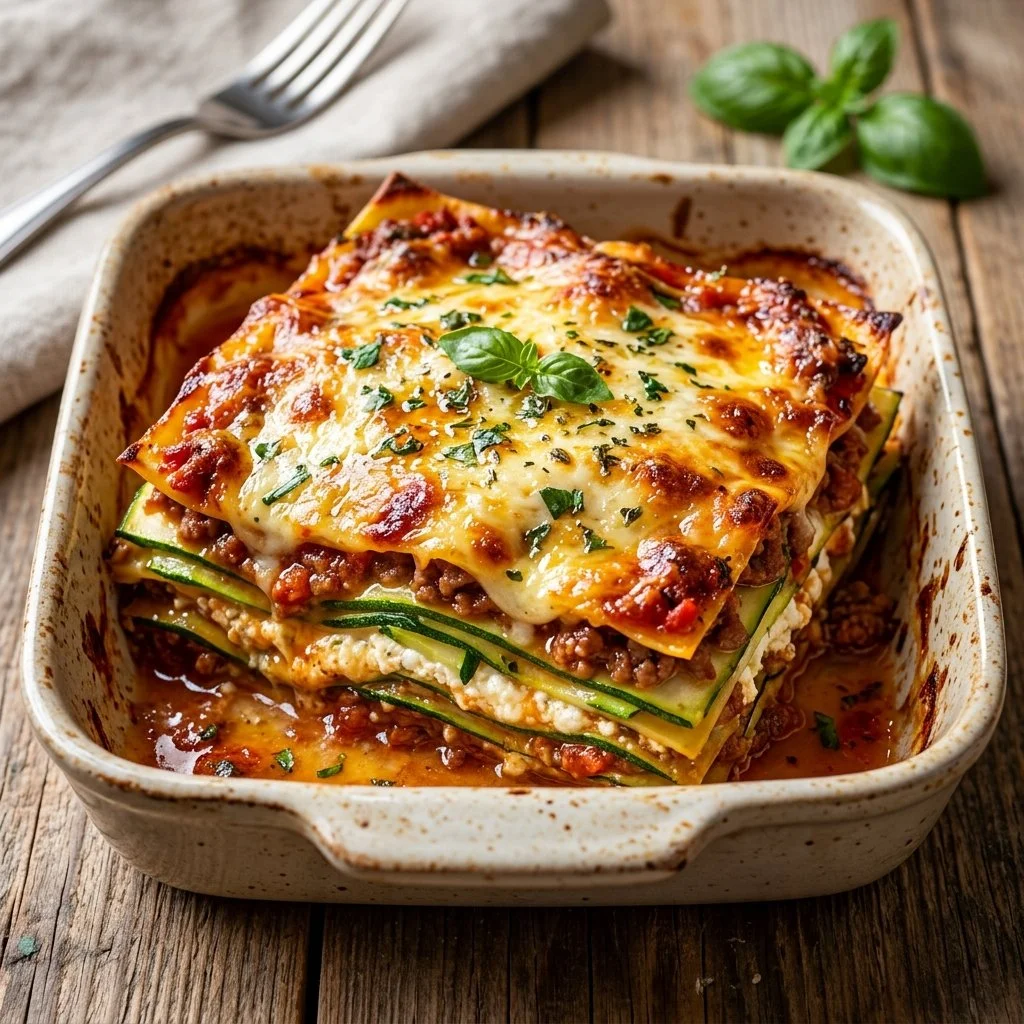 Delicious zucchini lasagna layered with cheese and vegetables