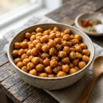 Crispy air fryer chickpeas in a bowl, a healthy snack option.