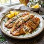 Crispy air fryer tilapia served with lemon and herbs