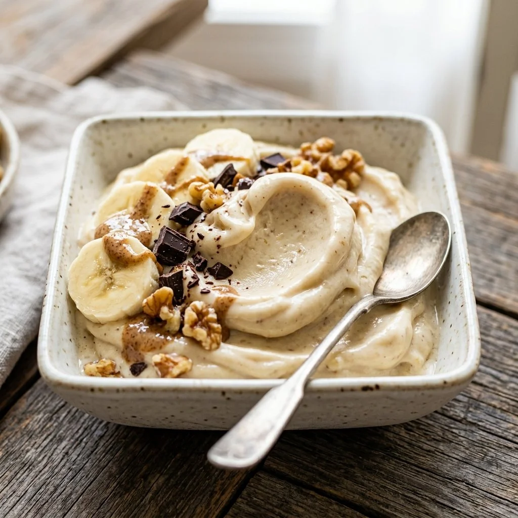 Delicious banana nice cream served in a bowl, perfect for a healthy dessert.