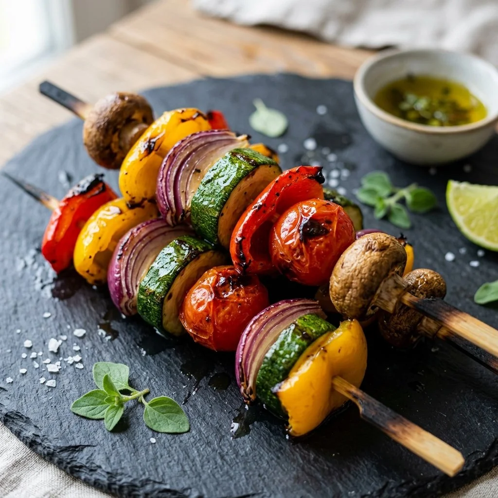 Delicious grilled vegetable skewers with colorful assorted vegetables