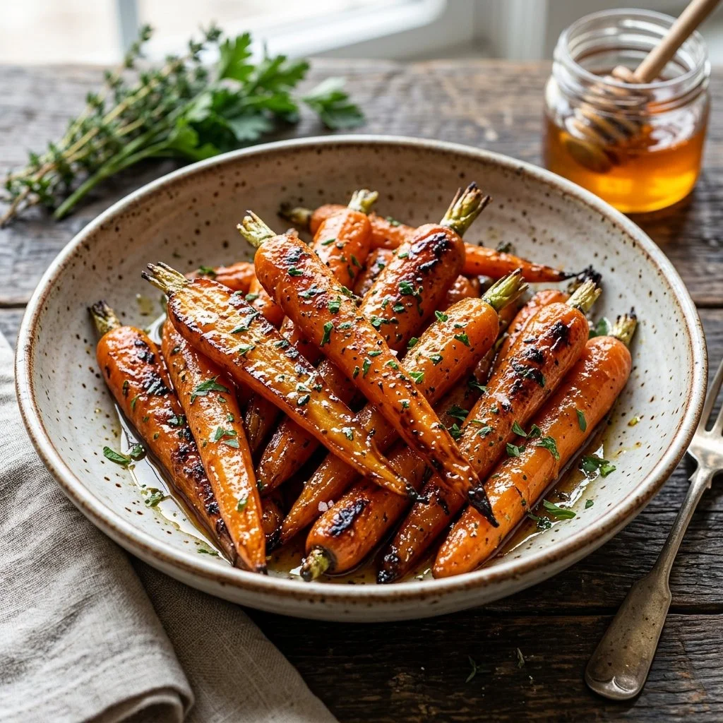 Delicious honey roasted carrots served in a bowl