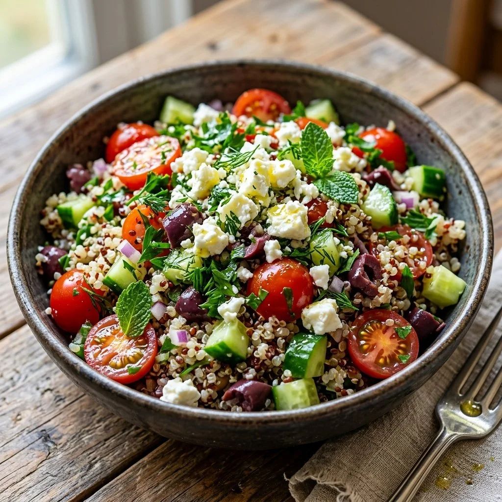 Delicious Mediterranean Quinoa Salad with fresh vegetables and herbs