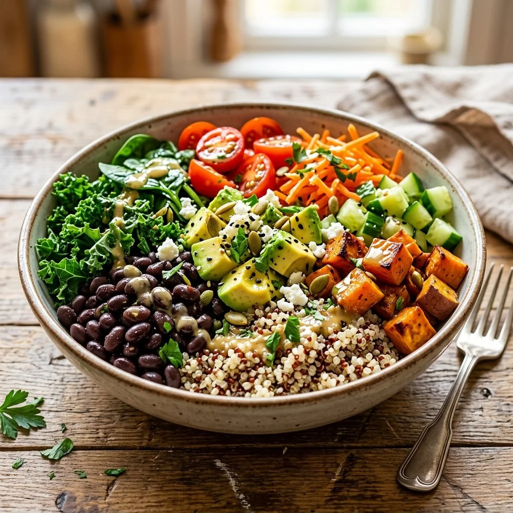Delicious quinoa power bowl filled with colorful vegetables and nutritious ingredients