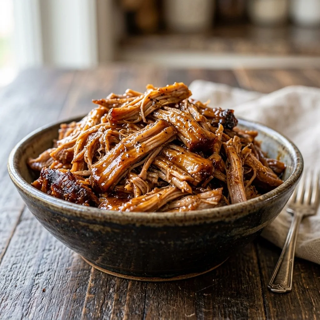 Delicious slow cooker pulled pork served on a bun with coleslaw