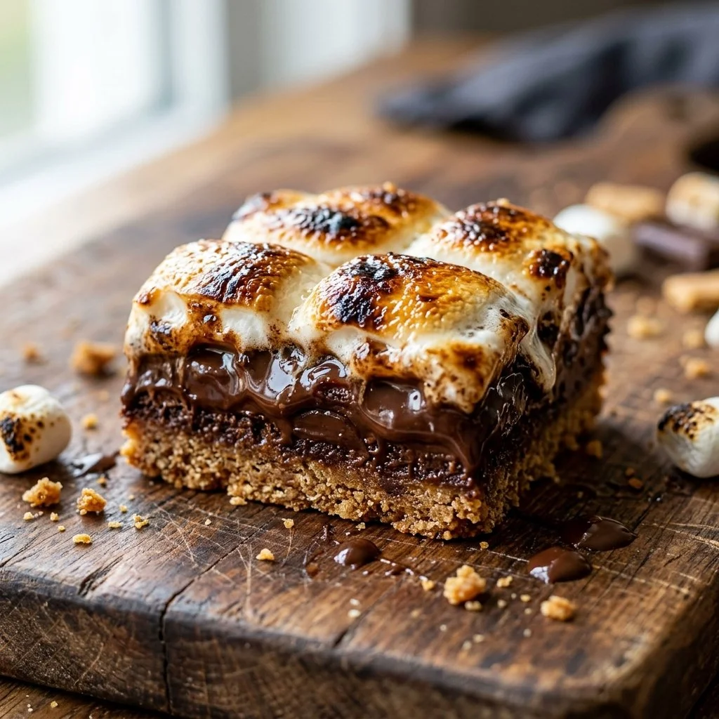 Chewy and delicious S'mores Bars with chocolate and marshmallows.