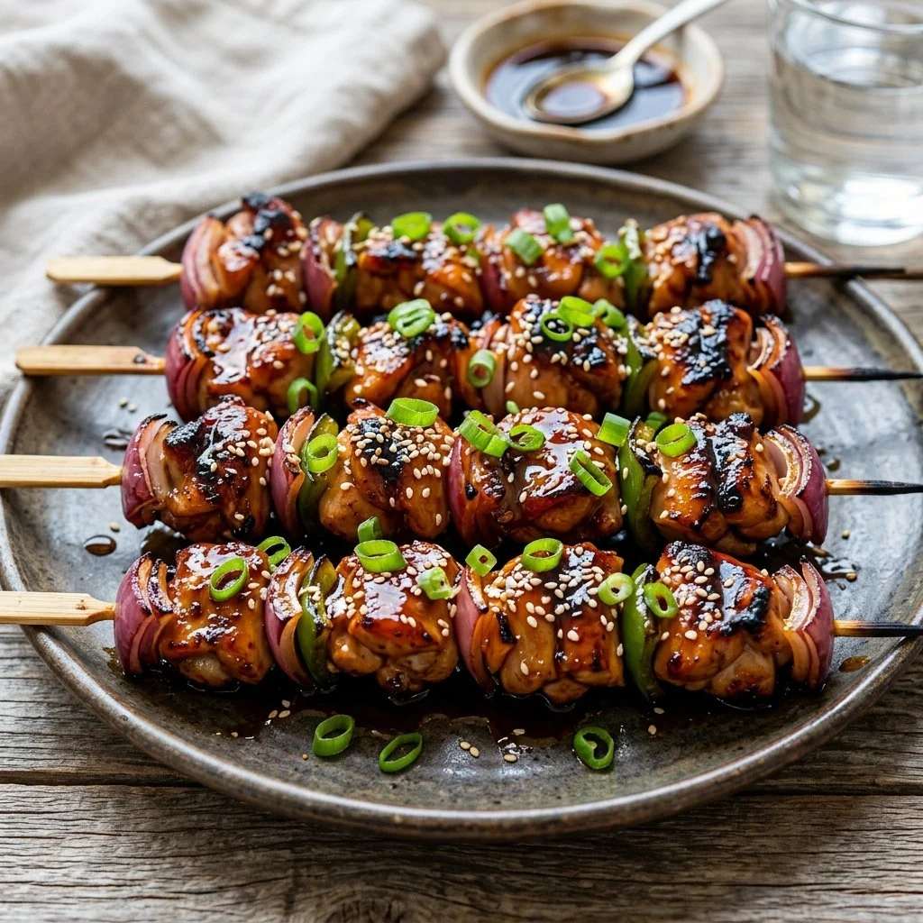 Delicious teriyaki chicken skewers on a grill