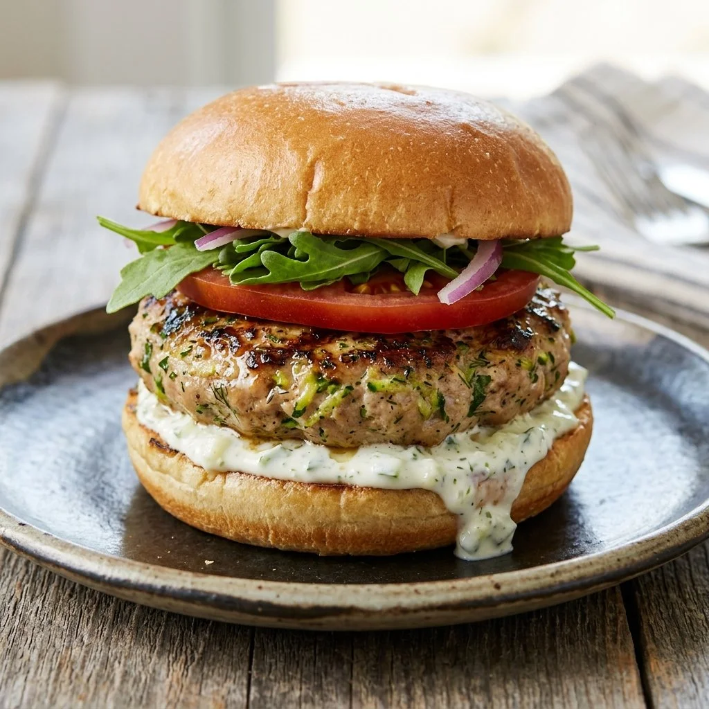 Delicious zucchini turkey burgers grilled to perfection with fresh ingredients.